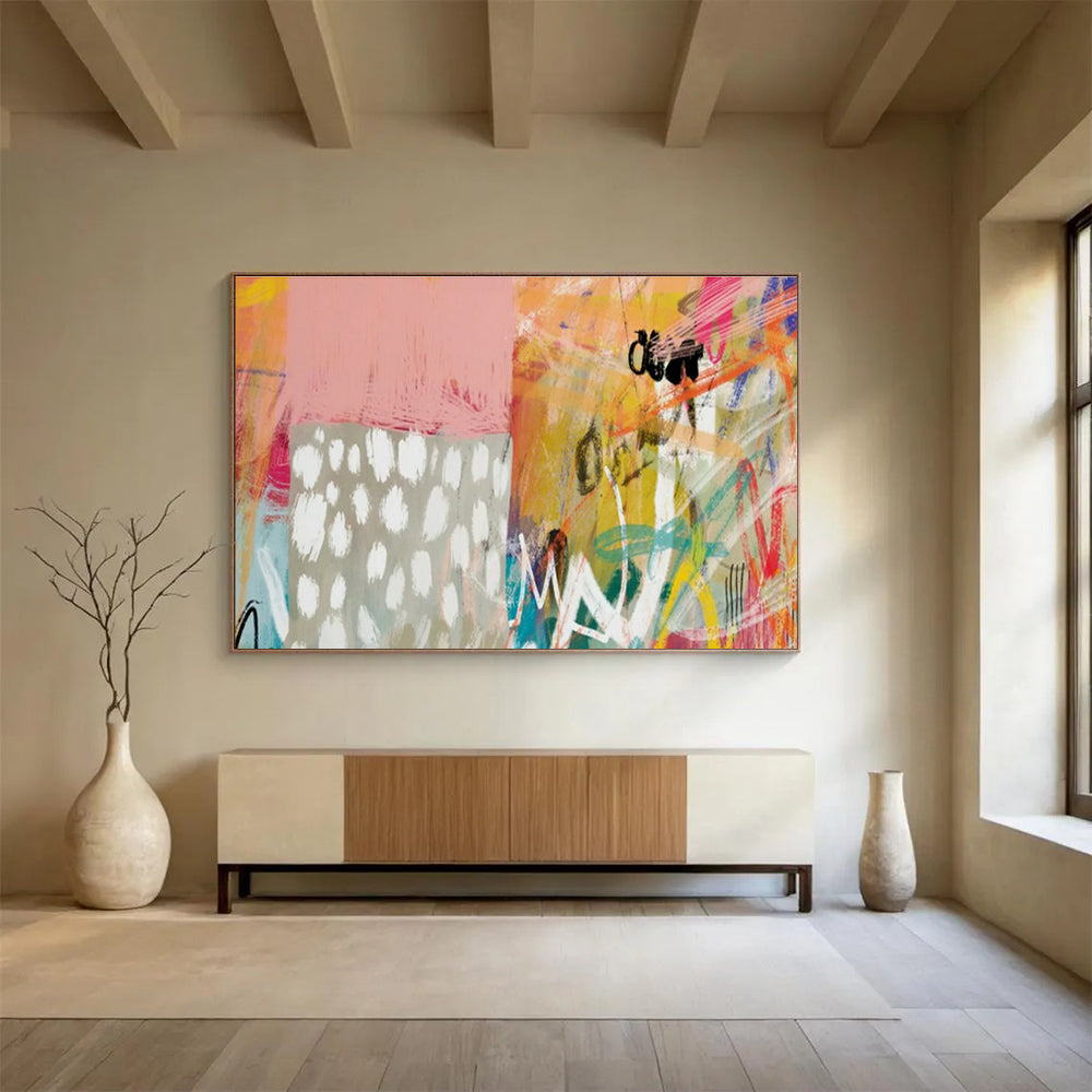 Pink - Orange Abstract Art for Bohemian - Style Retail Store Interiors DLZ2582