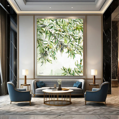 Watercolor Olive Branch Art for Mediterranean - Style Restaurant & Home Kitchen DLZ1090
