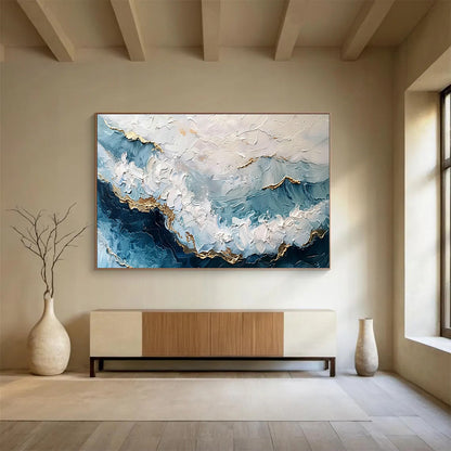 Blue - Gold Ocean Wave Oil Painting for Luxury Bathroom Retreats DLZ2540
