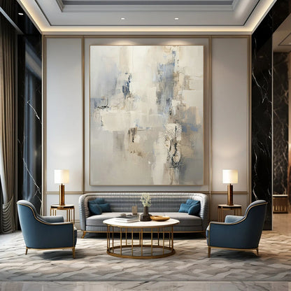 Gray - White - Blue Abstract Art for Modern Office & Coastal Home DLZ1256
