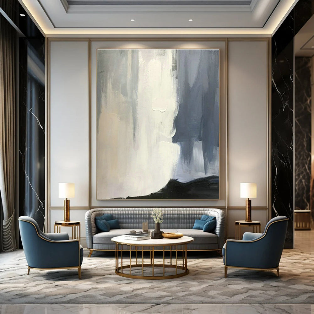 Gray - White Gradient Abstract Art for Nordic Study & Corporate Office Lounge DLZ1455
