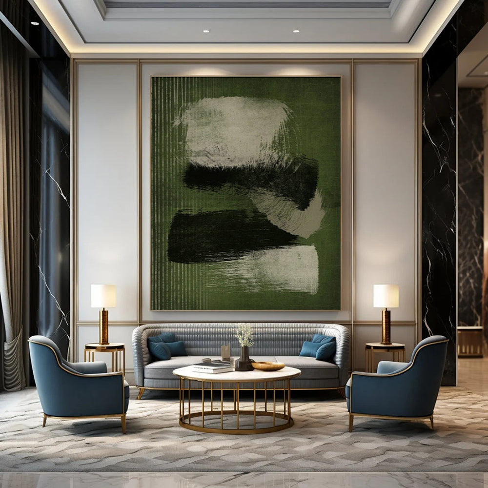 Minimalist Green Abstract Art for Japandi Living Room & Creative Studio DLZ1380