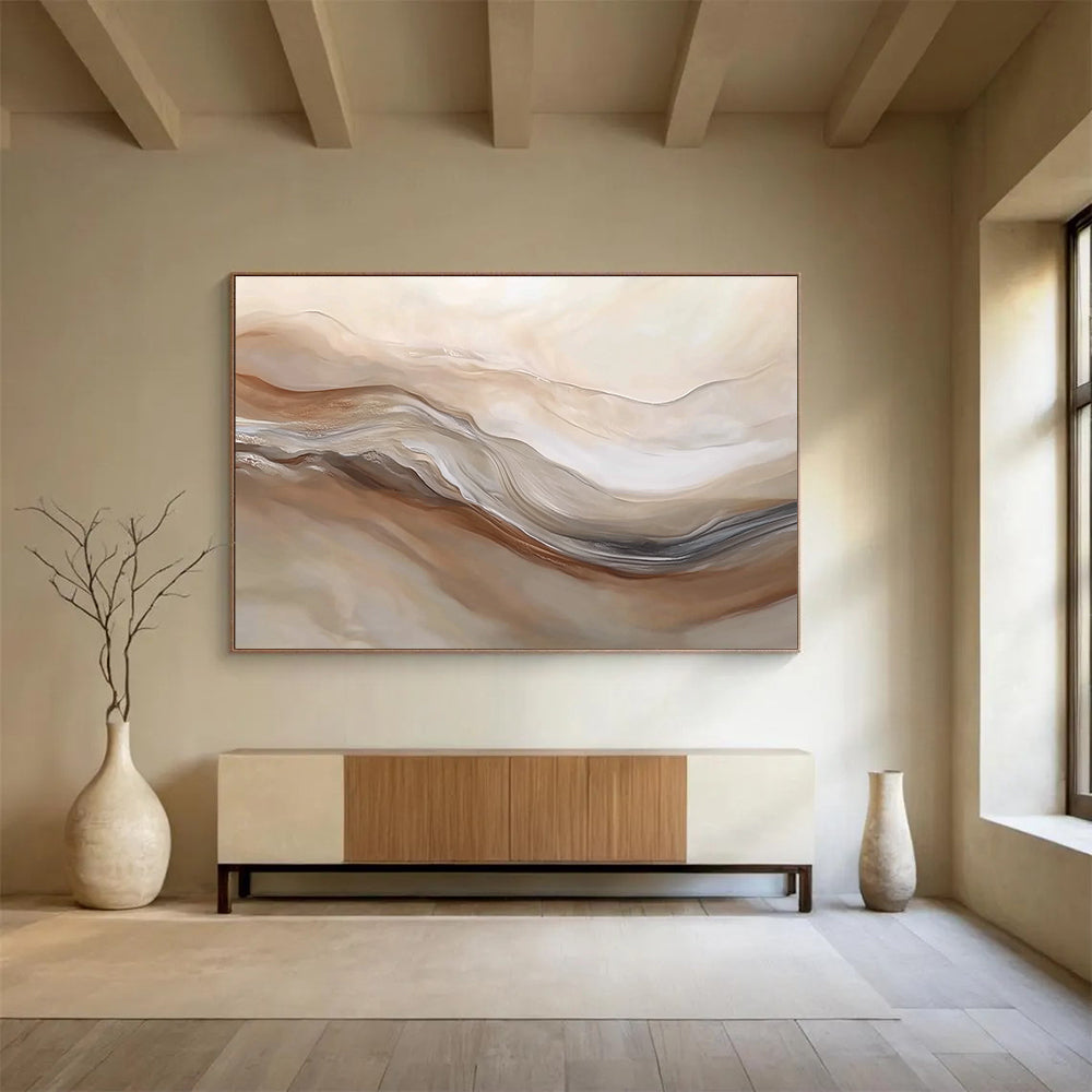Flowing Neutral Waves Art for Spa - Like Bedroom & Minimalist Home Decor SC447