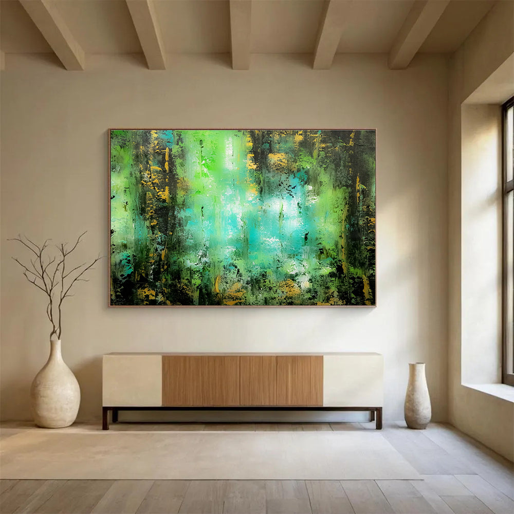 Green & Gold Abstract Art for Luxury Hotel Spa Relaxation Areas DLZ3305