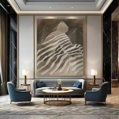 Striped - Cloth Figure with Mountains Art for Mountain Lodge & Spiritual Retreat DLZ0685