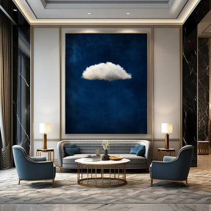 Single White Cloud on Blue 1 Art for Minimalist Nursery & Serene Home Library STSC1403