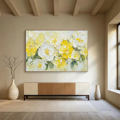 Impasto Yellow - White Flower Bouquet Art for Cheerful Breakfast Nooks DLZ3080