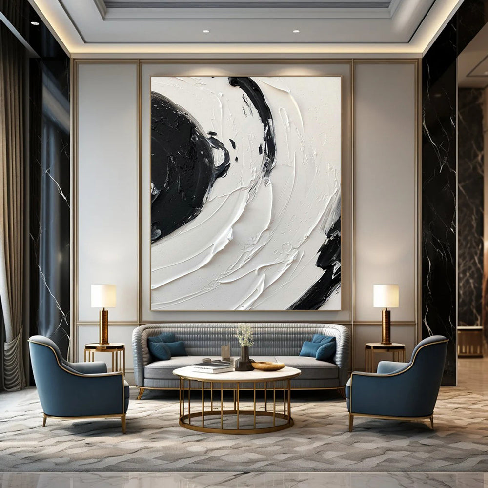 Black - White Swirl Texture Art for Avant - Garde Gallery & Trendy Nightclub DLZ2377