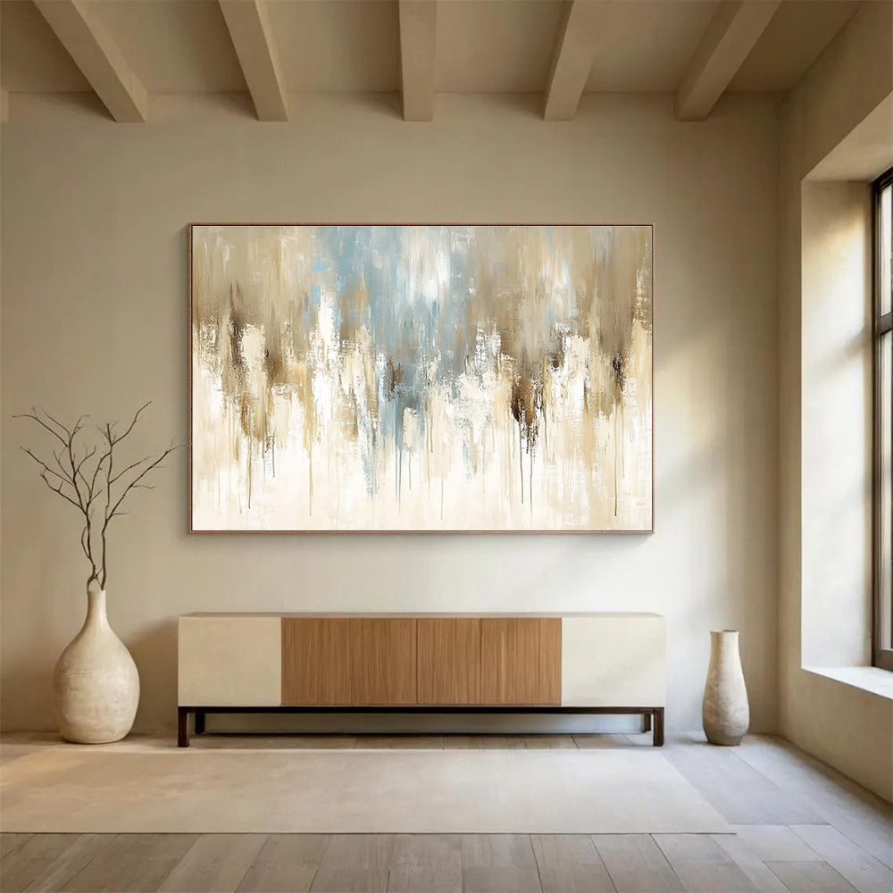 Beige - Blue Abstract Drip Art for Modern Living Room & Art - Inspired Office SC009
