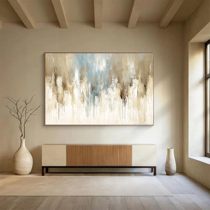 Beige - Blue Abstract Drip Art for Modern Living Room & Art - Inspired Office SC009