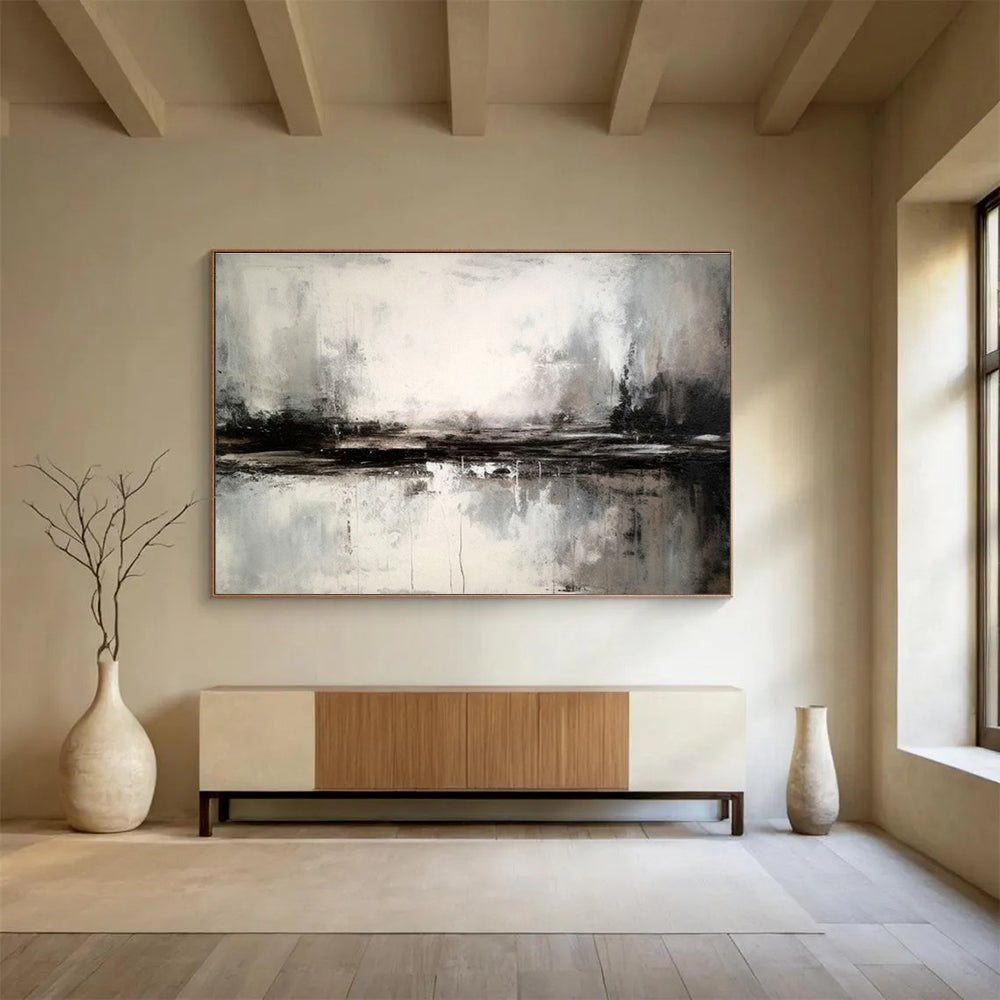 Black - White - Gray Landscape Abstract Art for Modern Monochrome Bedrooms DLZ2537