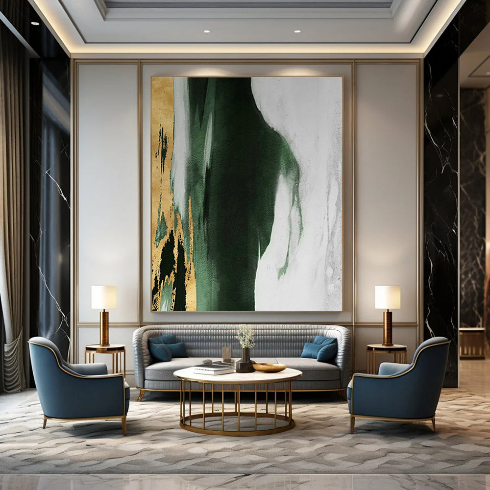 Gold & Green Fusion Abstract Art for Modern Living Room & Boutique Hotel Lounge DLZ1211
