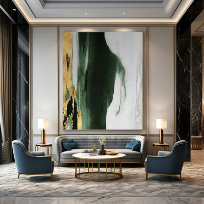 Gold & Green Fusion Abstract Art for Modern Living Room & Boutique Hotel Lounge DLZ1211