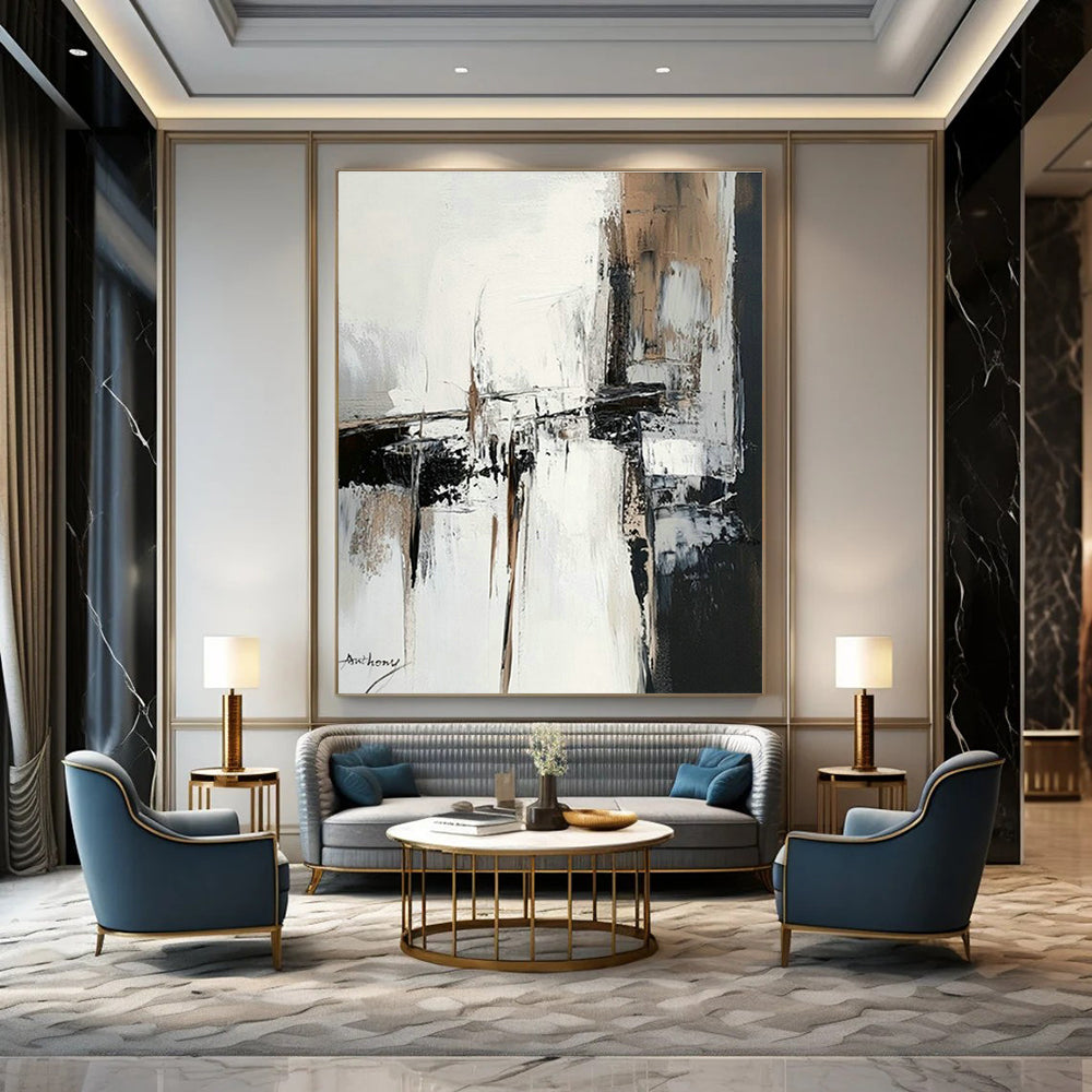 Gray - White - Black Abstract Art for Minimalist Living Room & Spa Waiting Area DLZ1666