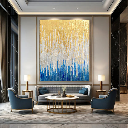 Gold and Blue Textured Abstract for High - End Boutique Lounge & Art - Inspired Spa STSC163