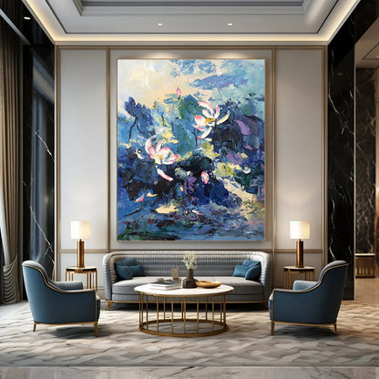 Lotus Flower Oil Painting for Zen Garden Home & Wellness Retreat DLZ1305