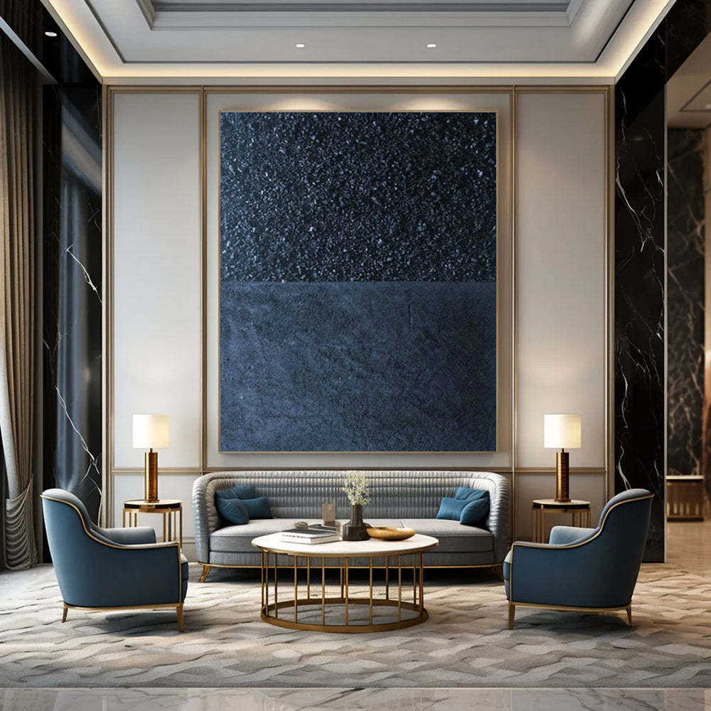 Black - Blue Textured Abstract Art for Industrial Loft & Art Studio DLZ1254