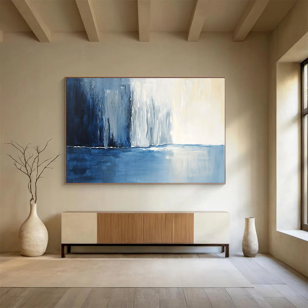 Blue - Toned Abstract Landscape Art for Lakeside Resort & Serene Bedroom SC045