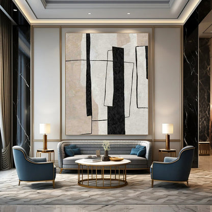 Black - White Geometric Abstract Art for Modern Office & Art Gallery Corridor DLZ2067