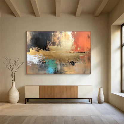 Gold Accent Abstract Art for Luxury Hotel Lobby & Sophisticated Home Office SC091