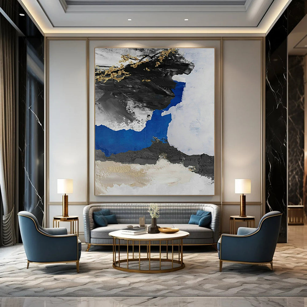 Blue - Black - Gold Tree - Inspired Abstract Art for Living Room & Asian - Inspired Restaurant DLZ1238