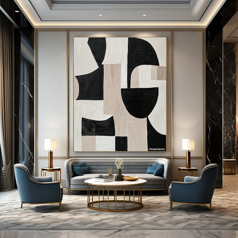 Black and Beige Geometric Abstract for Industrial - Chic Loft & Contemporary Art Studio STSC483
