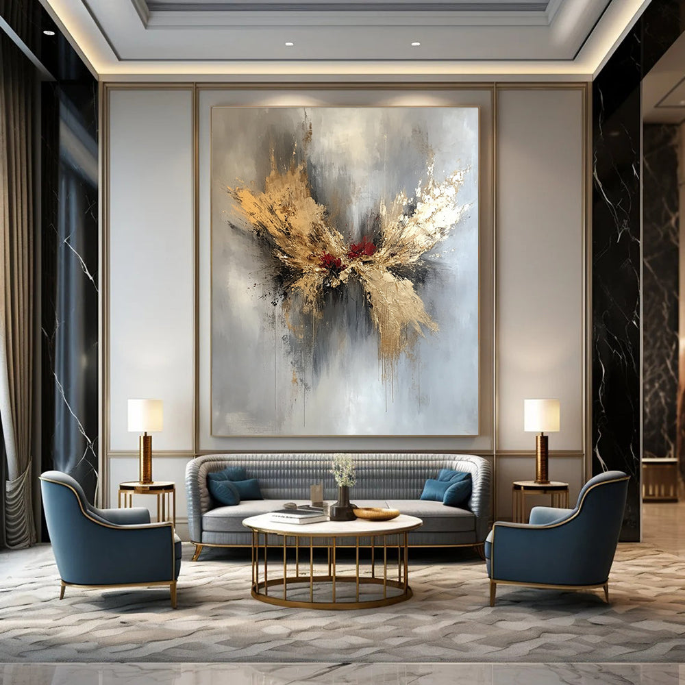 Gold - Red Abstract Butterfly Art for Bedroom & Luxury Spa STSC729