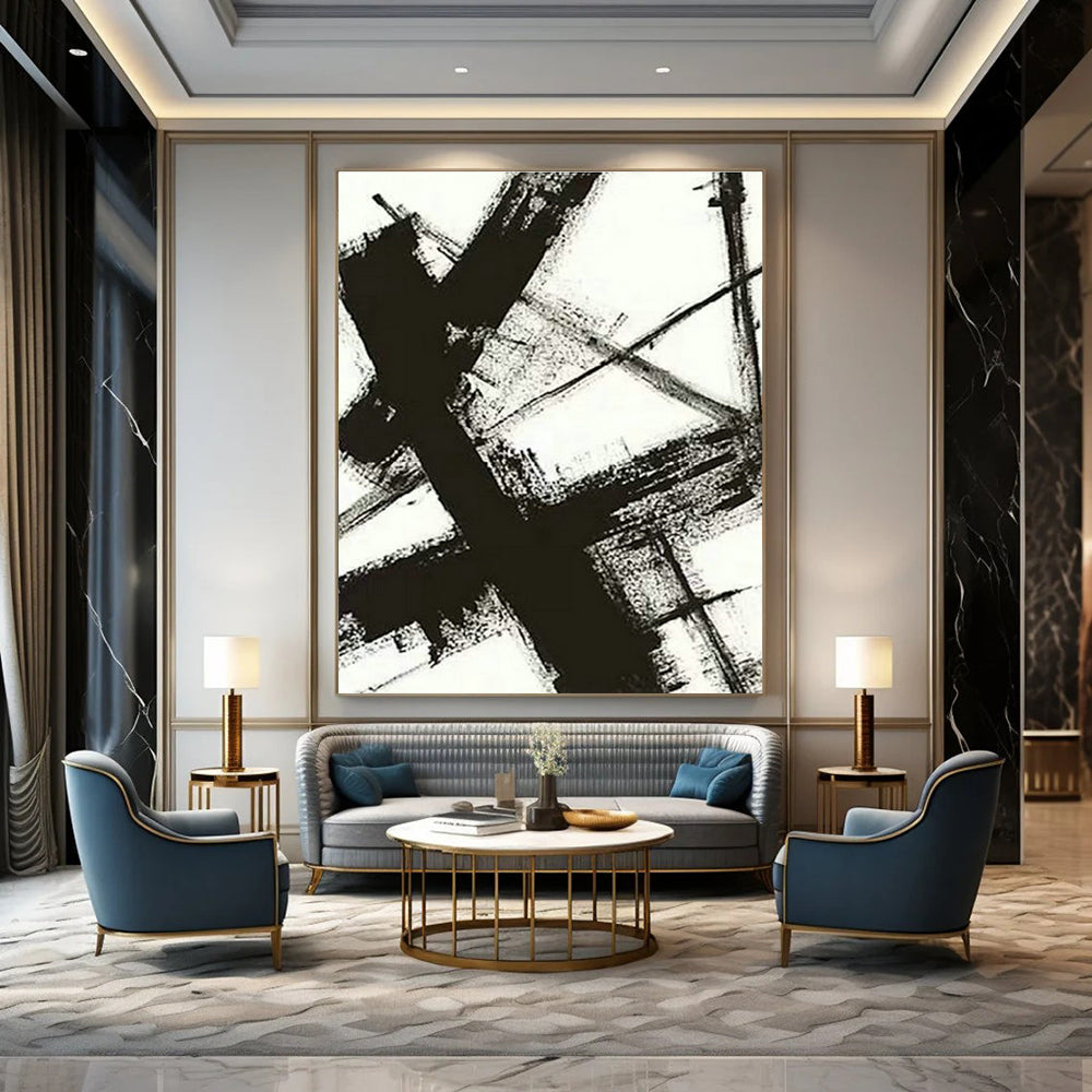 Black & White Abstract Brushstroke Art for Industrial Loft & Art - Themed Library DLZ1035