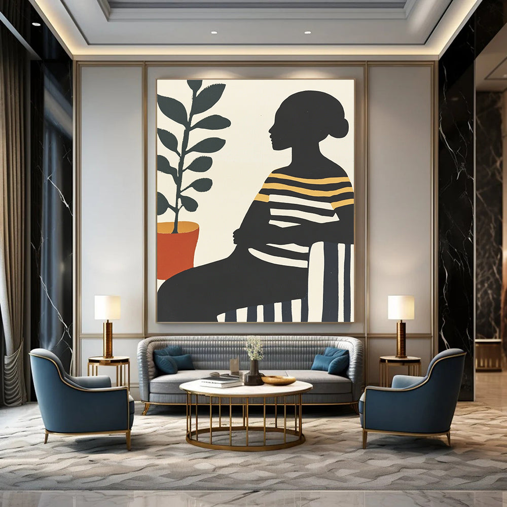 Silhouette with Plant for Mid - Century Modern Home & Urban Jungle Café STSC537