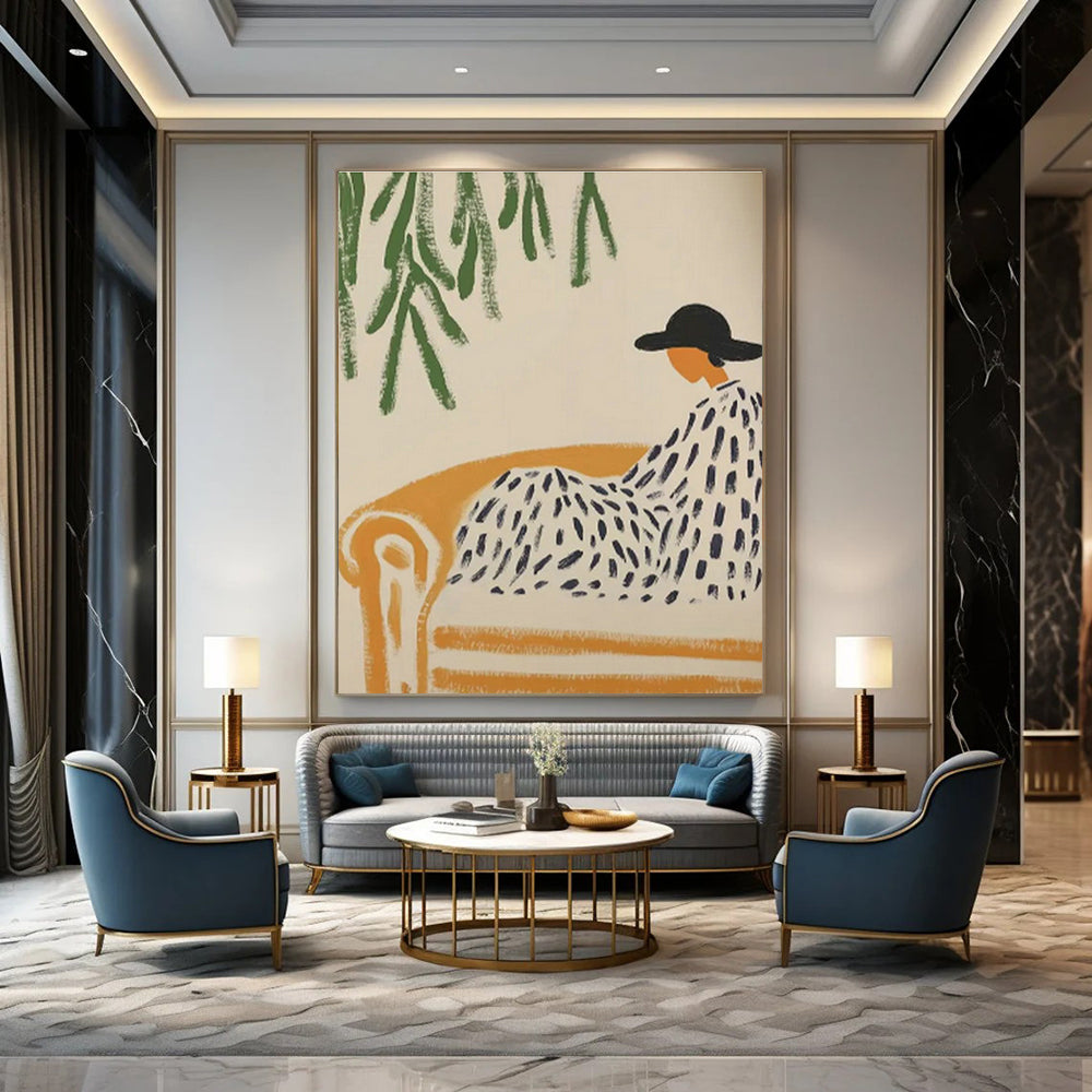 Figure on Sofa Under Tree Art for Bohemian Garden Room & Literary Lounge DLZ0703
