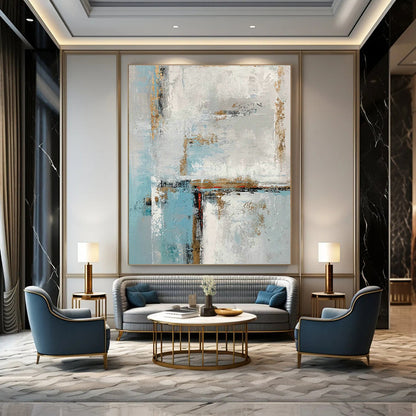 Blue, White & Gold Abstract Art for Home Living Room & Art Homestay DLZ0567