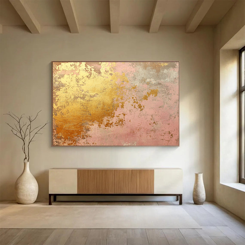 Pink & Gold Textured Art for Elegant Bedroom & Luxury Spa SC480