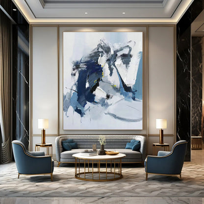 Blue - Gray Abstract Art with Yellow Accents for Modern Office & Art Gallery DLZ0790