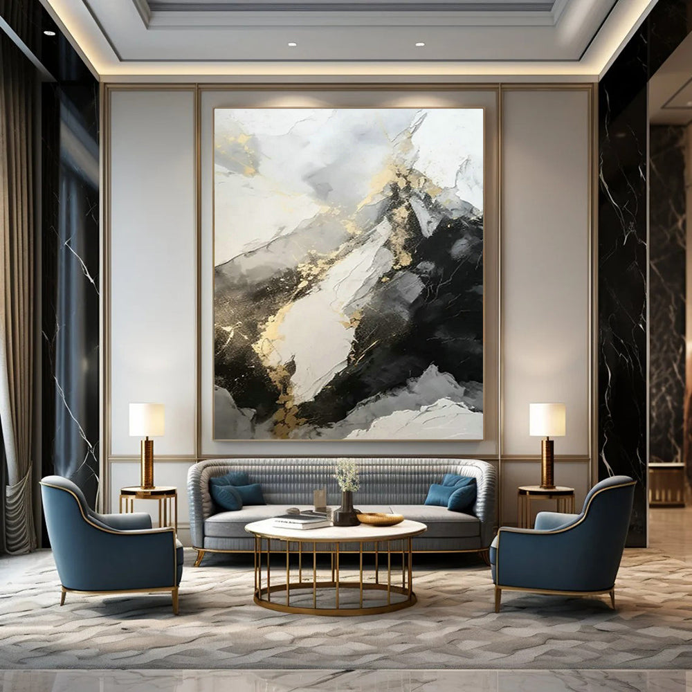 Black - White - Gold Abstract Art for Glamorous Penthouse & Fashion Boutique DLZ1758