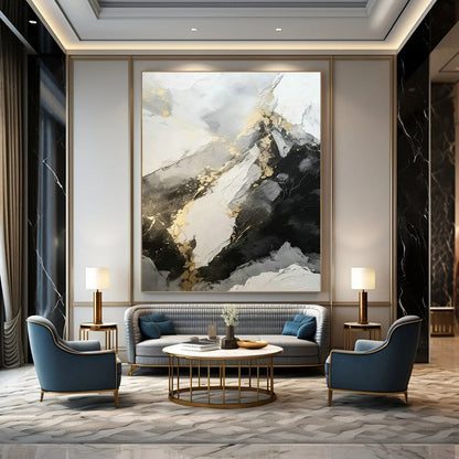 Black - White - Gold Abstract Art for Glamorous Penthouse & Fashion Boutique DLZ1758