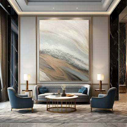 Beige - Silver - Gold Wave Abstract Art for Coastal Home & Beachfront Restaurant DLZ1235
