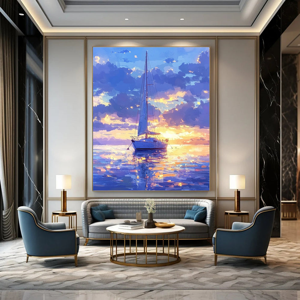 Sailboat at Sunset for Coastal Living Room & Nautical - Themed Café STSC1170