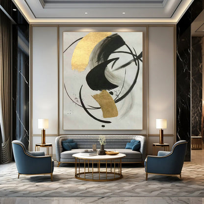 Ink - Gold Foil Abstract Art for Living Room & Study DLZ0468