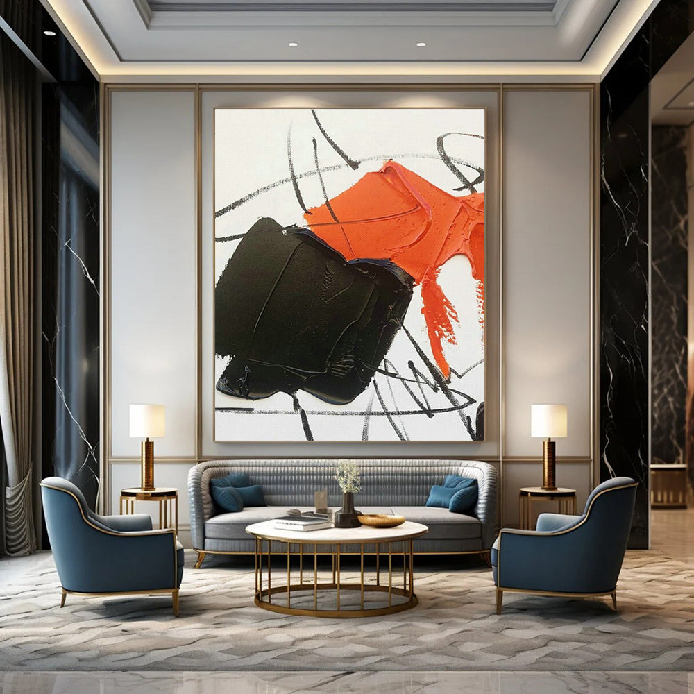 Orange - Black Abstract Art for Trendy Nightclub & Urban Art Studio DLZ1668