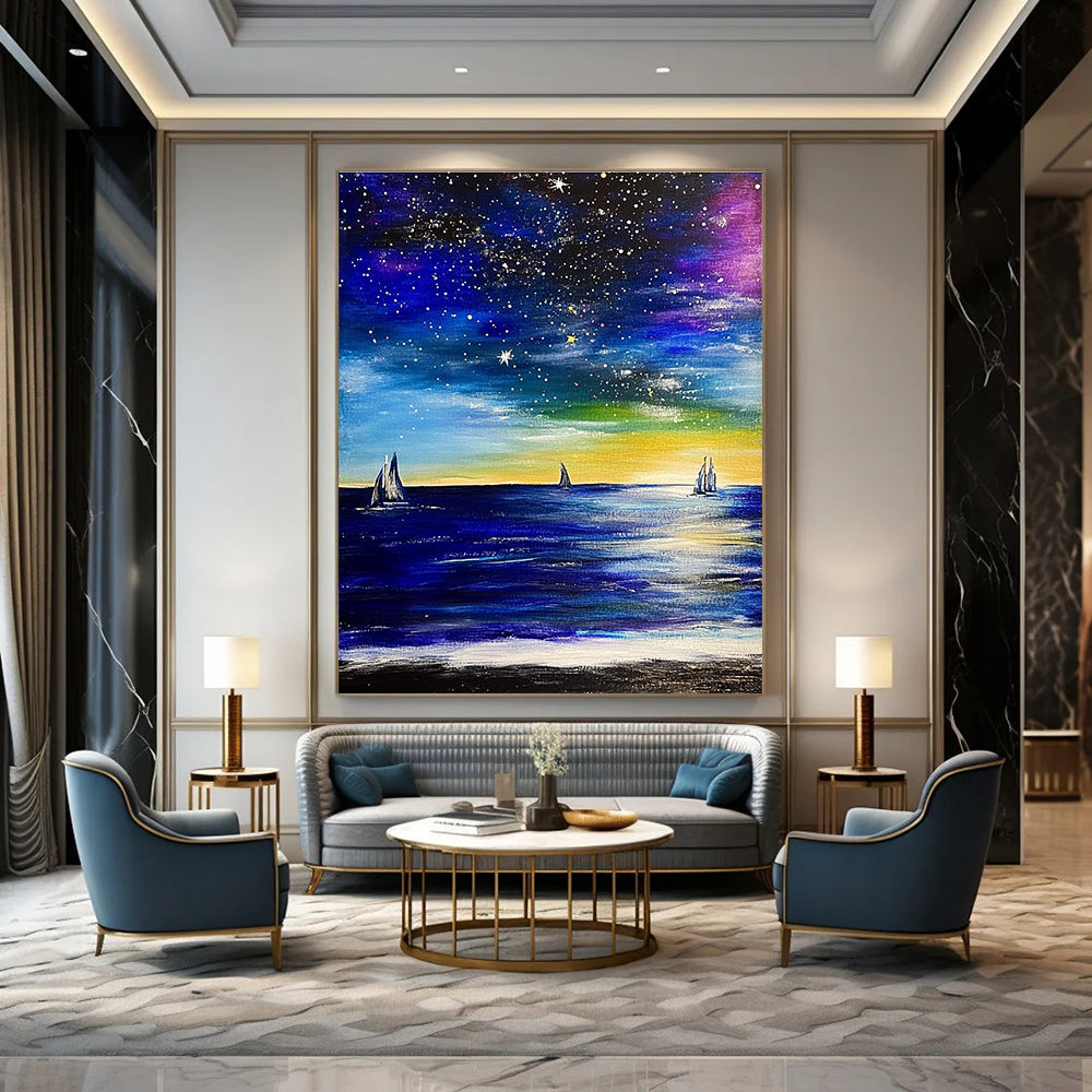 Starry Sea with Sailboats for Coastal Bedroom & Nautical - Themed Lounge STSC851