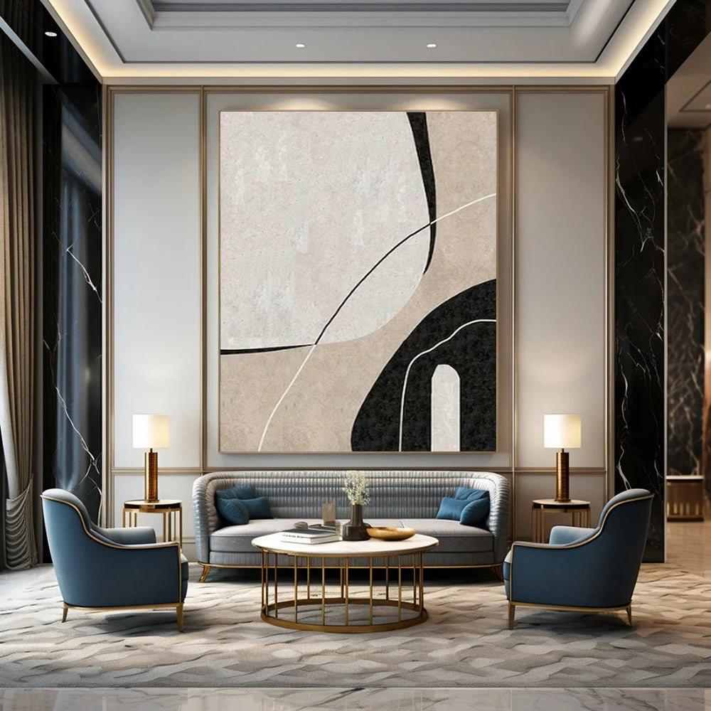 Beige - Black Abstract Art for Minimalist Home Office & Modern Art Gallery DLZ2070