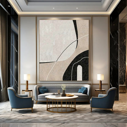 Beige - Black Abstract Art for Minimalist Home Office & Modern Art Gallery DLZ2070
