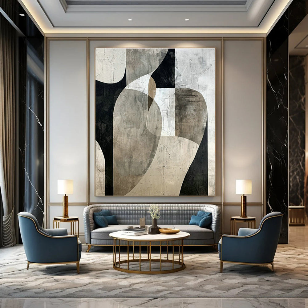 Black - White Curved Abstract Art for Contemporary Gallery & Chic Boutique DLZ1319