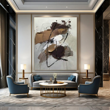 Brown - White Abstract Art for Creative Studio & Mid - Century Modern Home DLZ1656