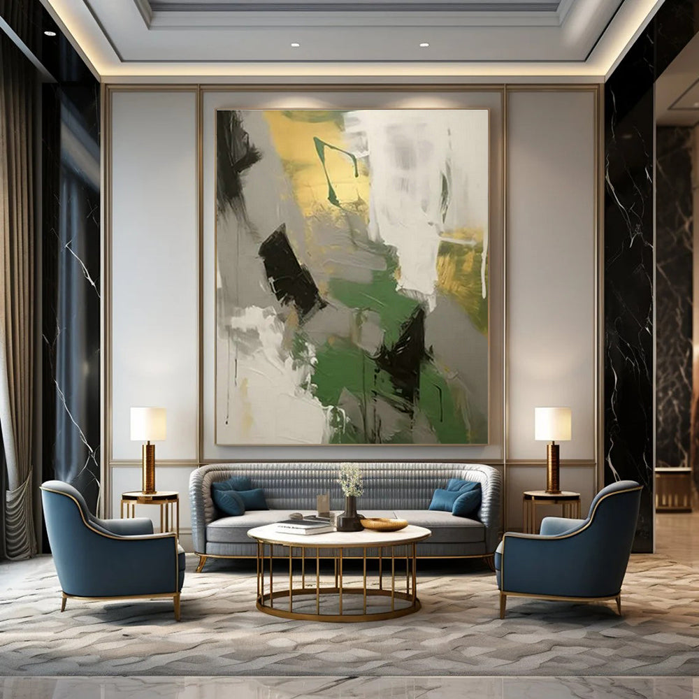 Green - Gray - Gold Abstract Art for Eco - Friendly Home & Wellness Center DLZ1697