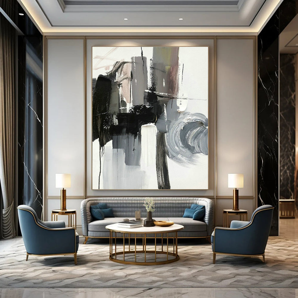 Black - Gray - White Abstract Art for Gallery - Style Home Office & Monochrome Art Gallery DLZ1278