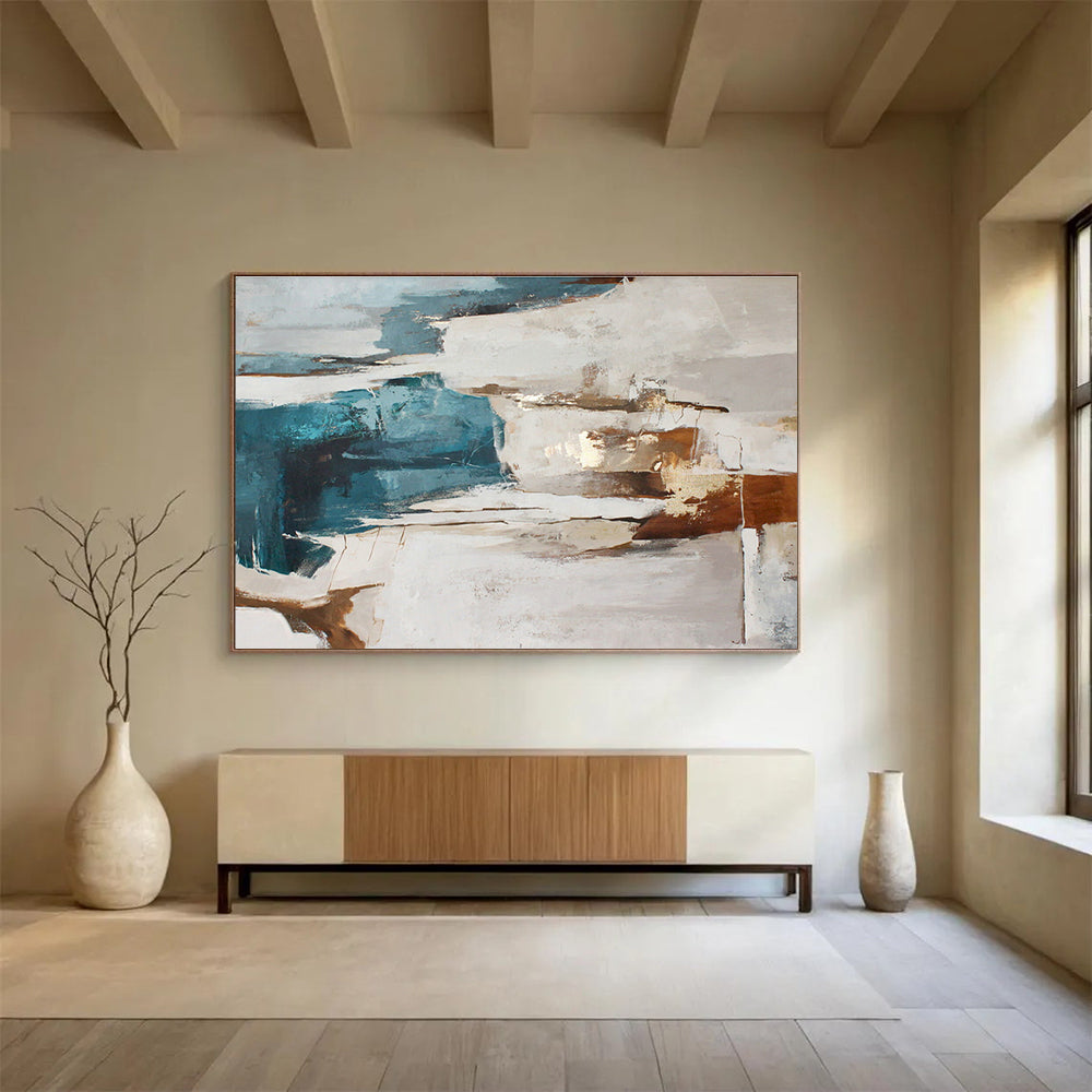 Blue - Brown Abstract Art for Coastal Living Room DLZ2904