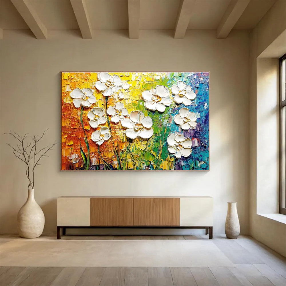 Textured White Flowers Art for Garden - Themed Café & Floral Boutique SC271