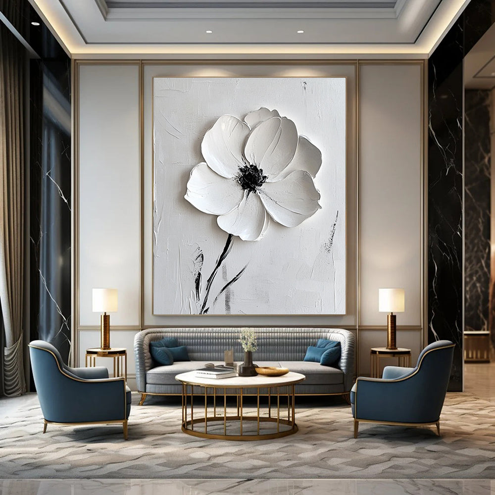 Single White Flower on White for Scandinavian - Style Bedroom & Calming Meditation Space STSC515