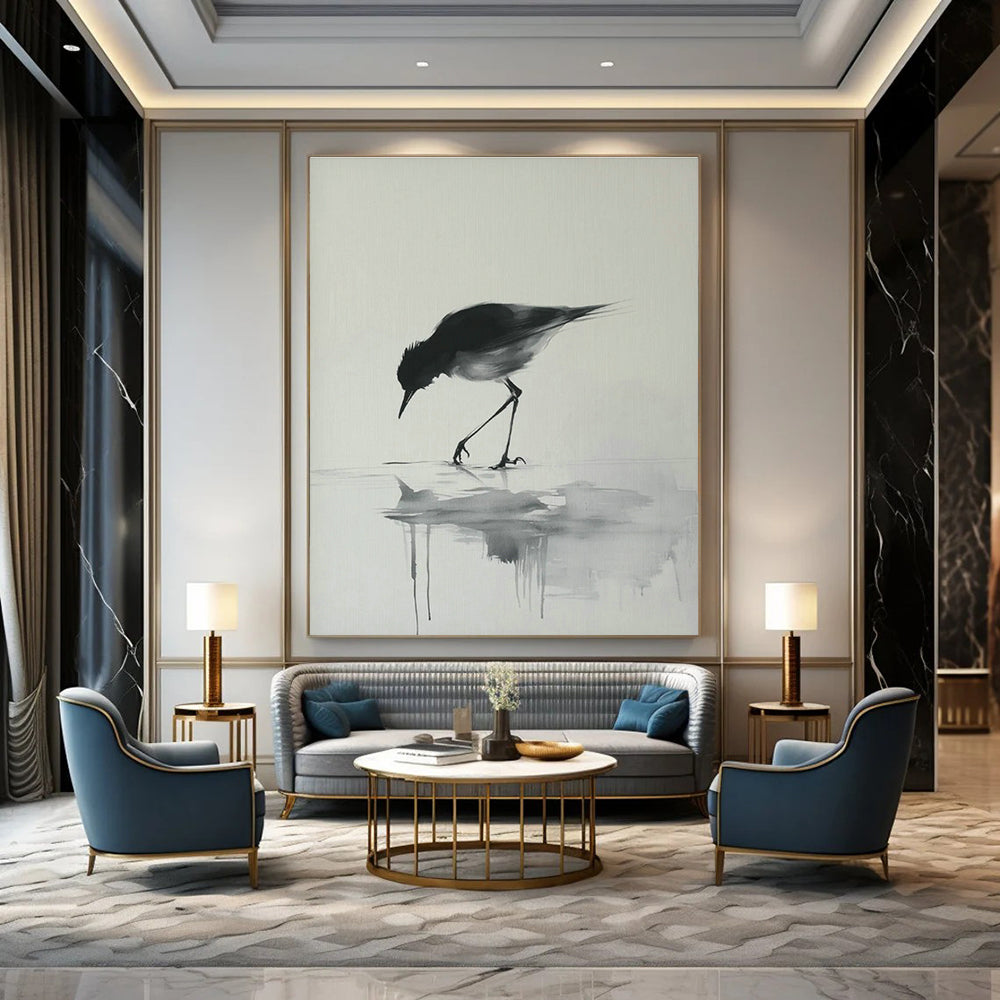 Ink - Wash Bird Art for Zen - Inspired Home & Traditional Tea House DLZ1830